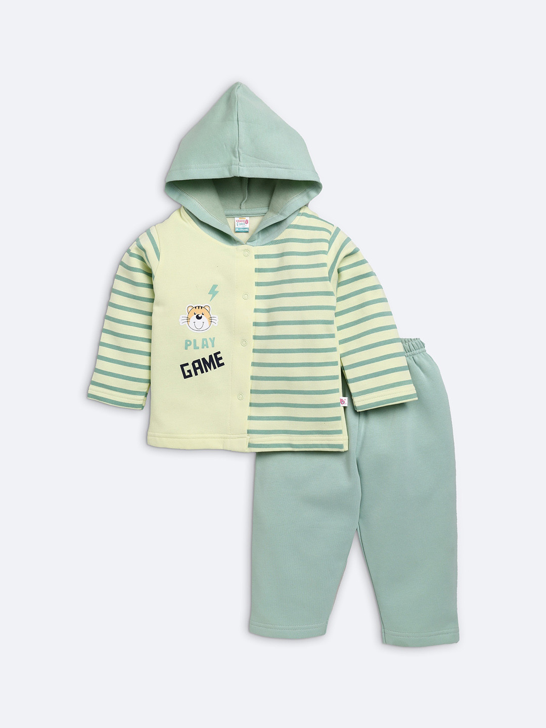 

AMUL Kandyfloss Unisex Kids Green Striped Pure Cotton Hoodie Night suit