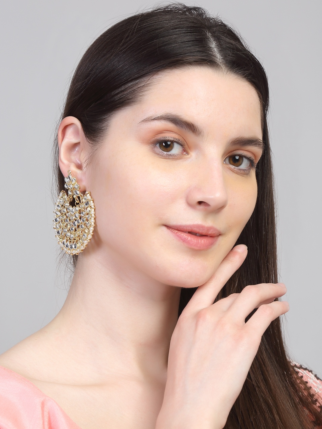 

Yellow Chimes Gold-Toned & Plated Kundan Classic Chandbalis Earrings