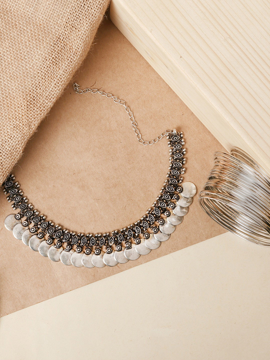 

Fida Silver-Plated Set Of 18 Bangles & Necklace Jewellery Set