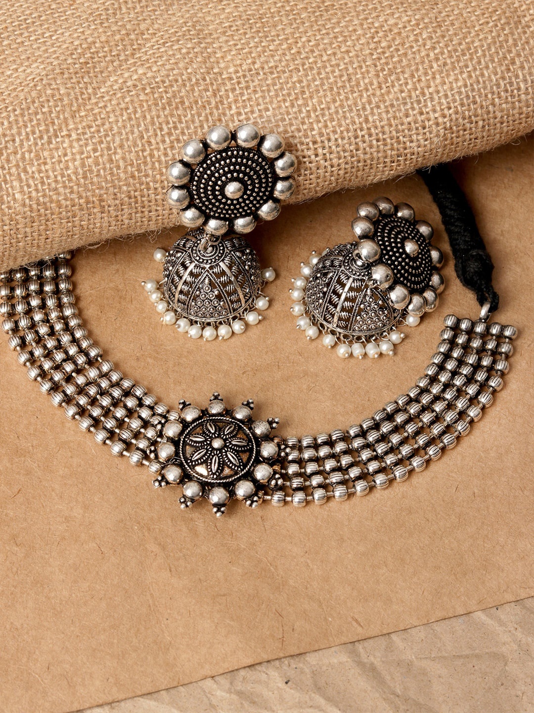 

Fida Oxidised Silver-Plated Necklace & Earrings Jewellery Set