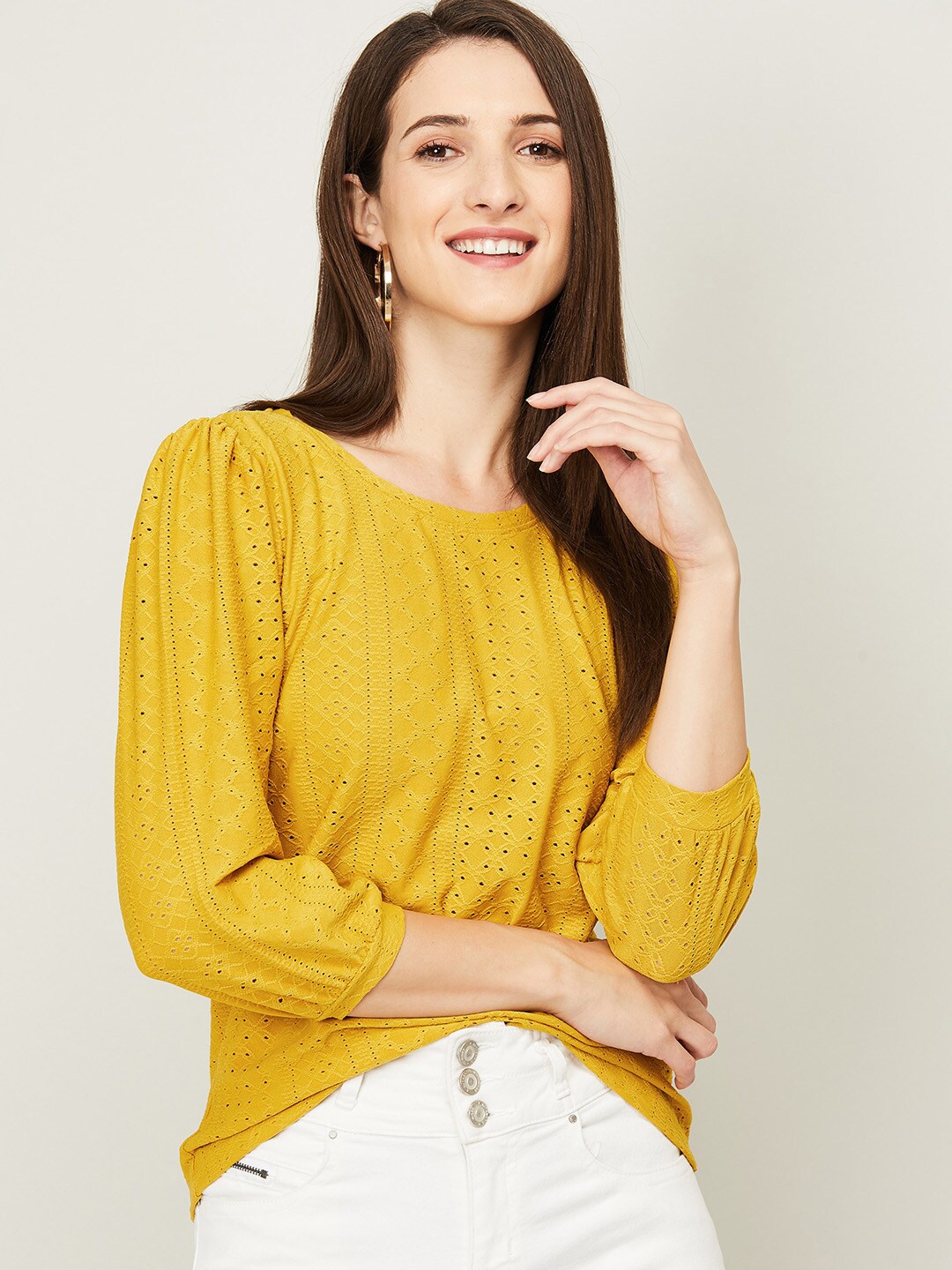 

Bossini Mustard Yellow Self Design Top