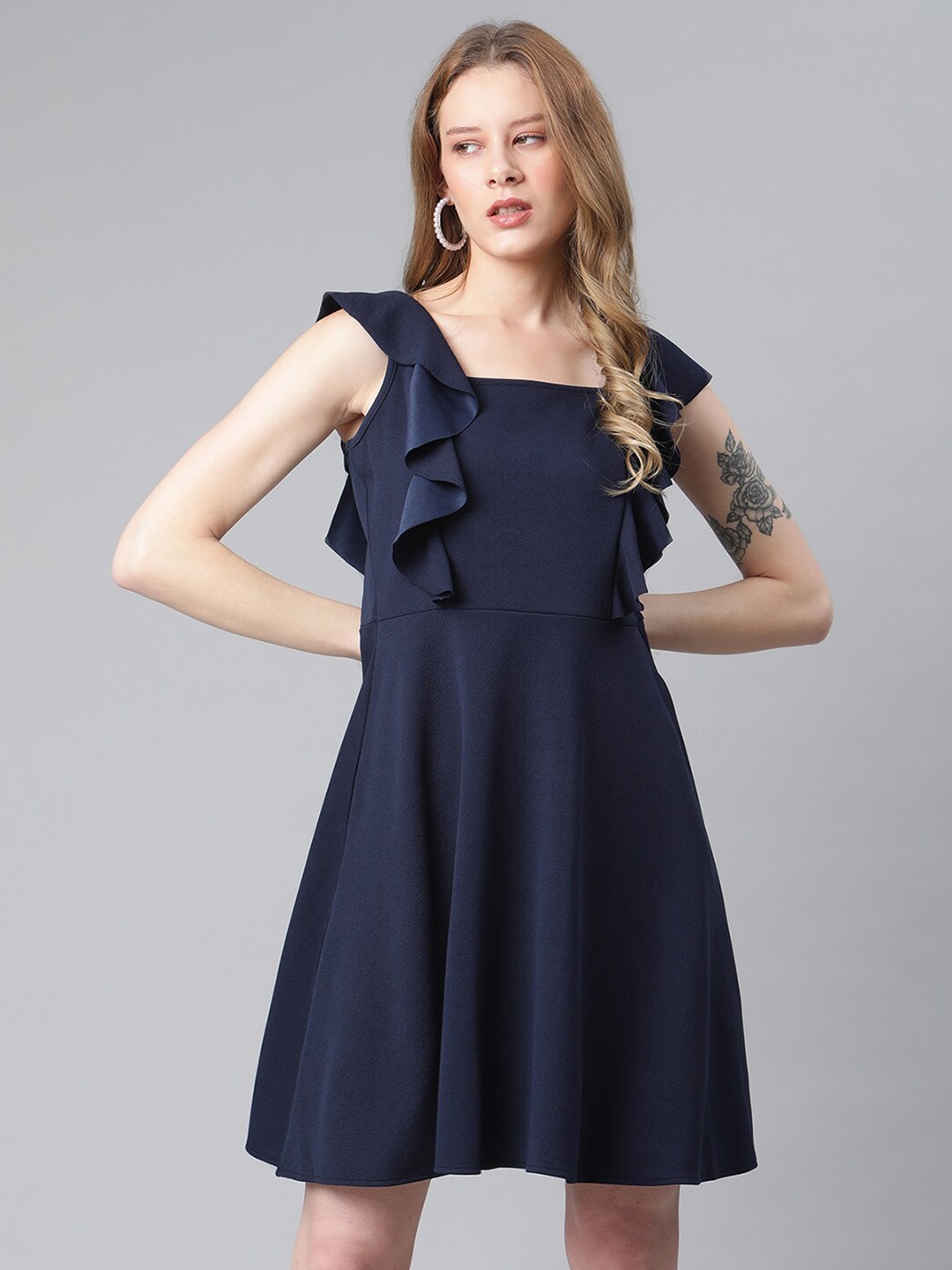 

The Vanca Navy Blue Flutter Sleeves Dress