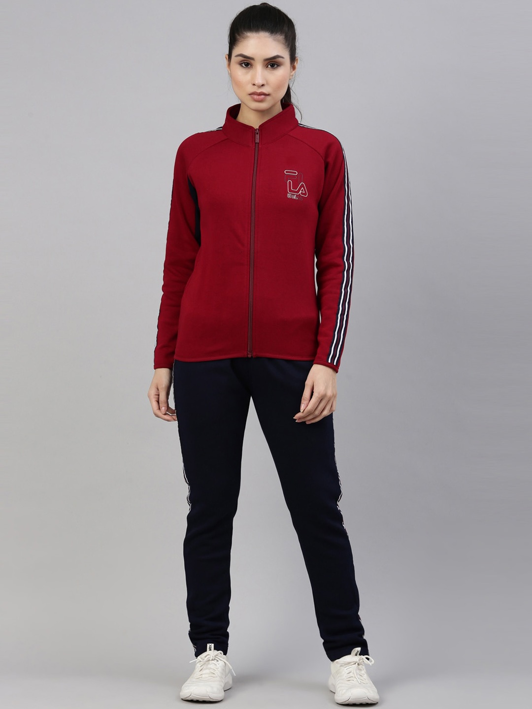 

FILA Women Maroon Solid Cotton Track Suit