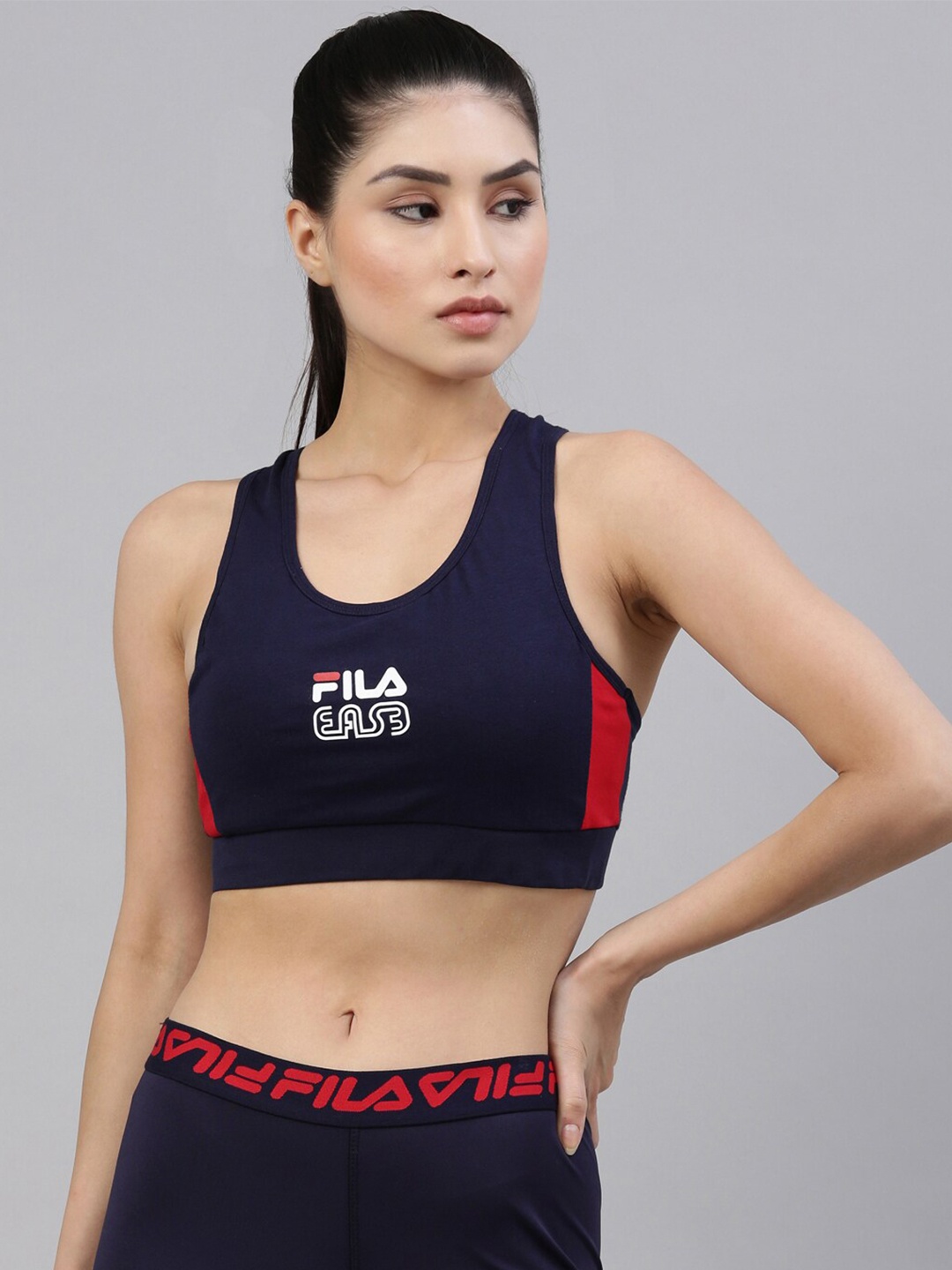 

FILA Blue & White Typography Cotton Workout Bra