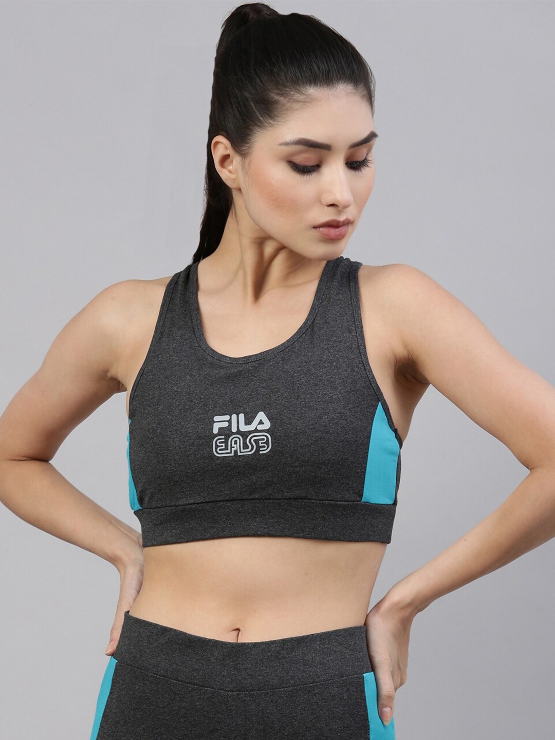 

FILA Grey & Blue Colourblocked Bra