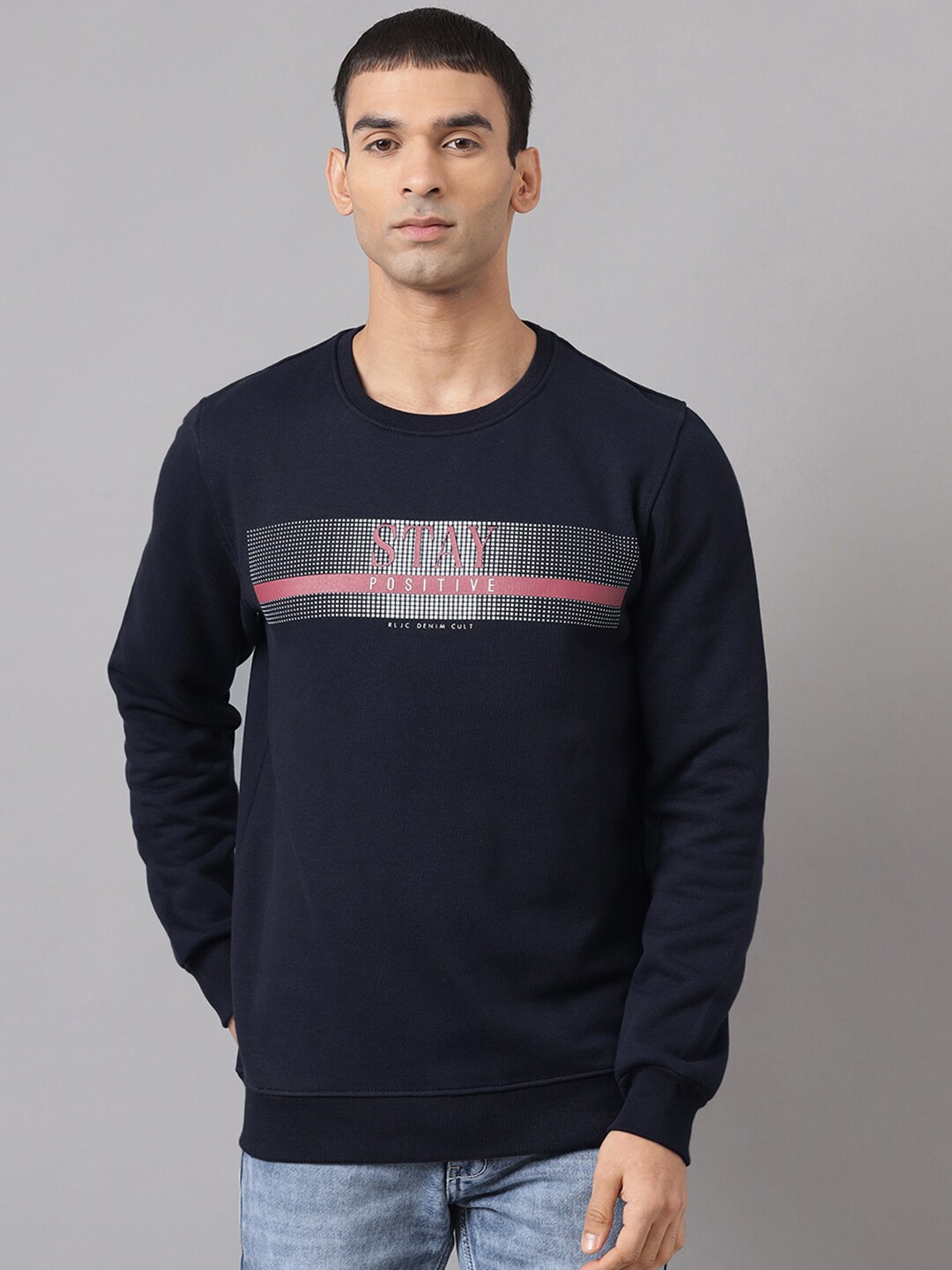 

Richlook Men Navy Blue Printed Sweatshirt