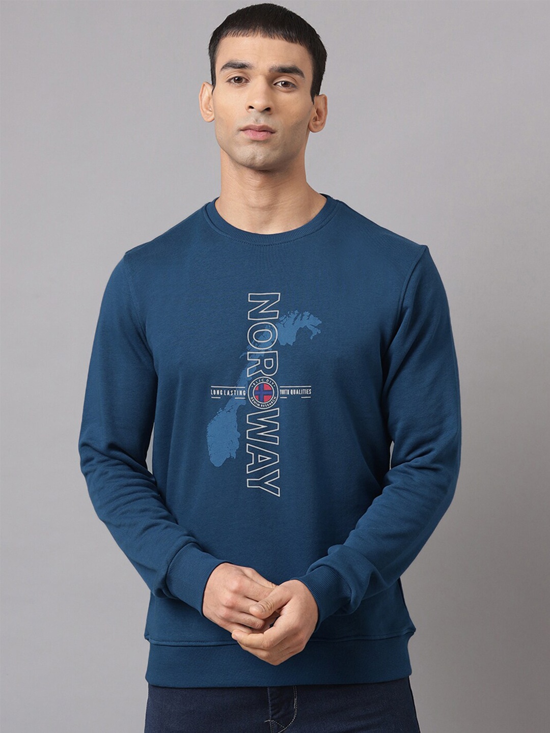 

Richlook Men Navy Blue Printed Sweatshirt
