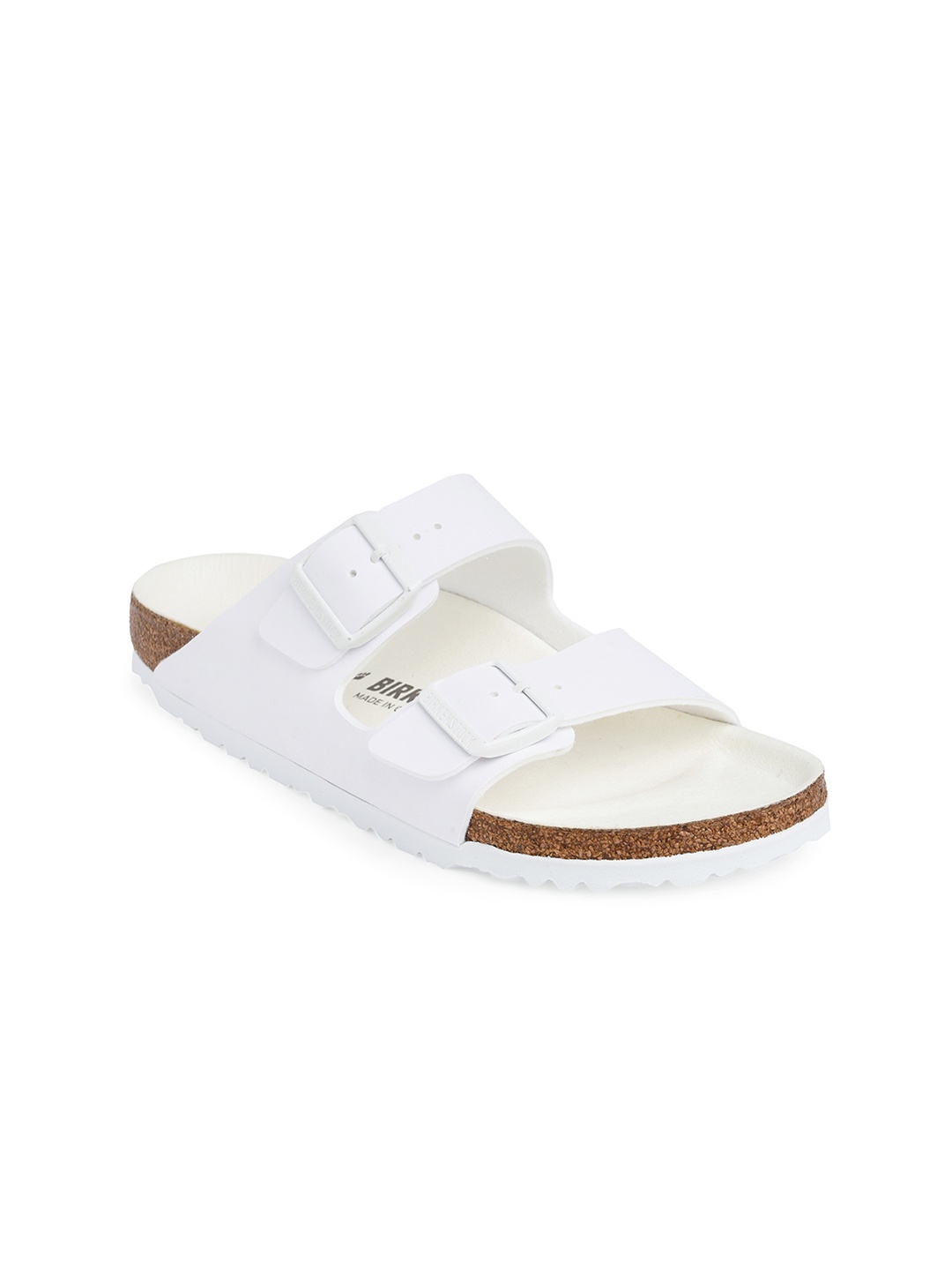 

Birkenstock Arizona White Narrow Width Birko-Flor Two-Strap Sandals