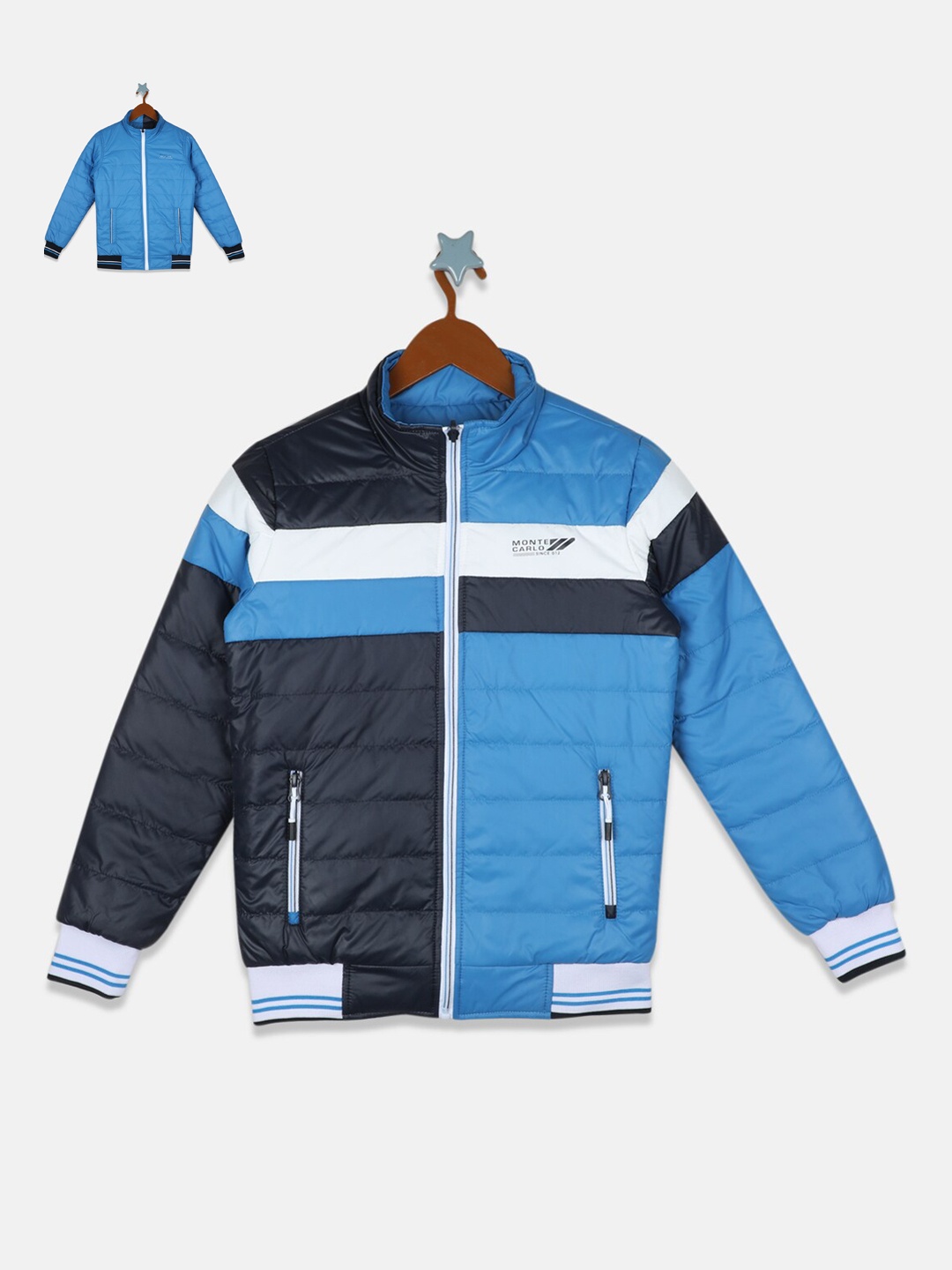 

Monte Carlo Boys Blue Colourblocked Reversible Bomber with Patchwork Jacket