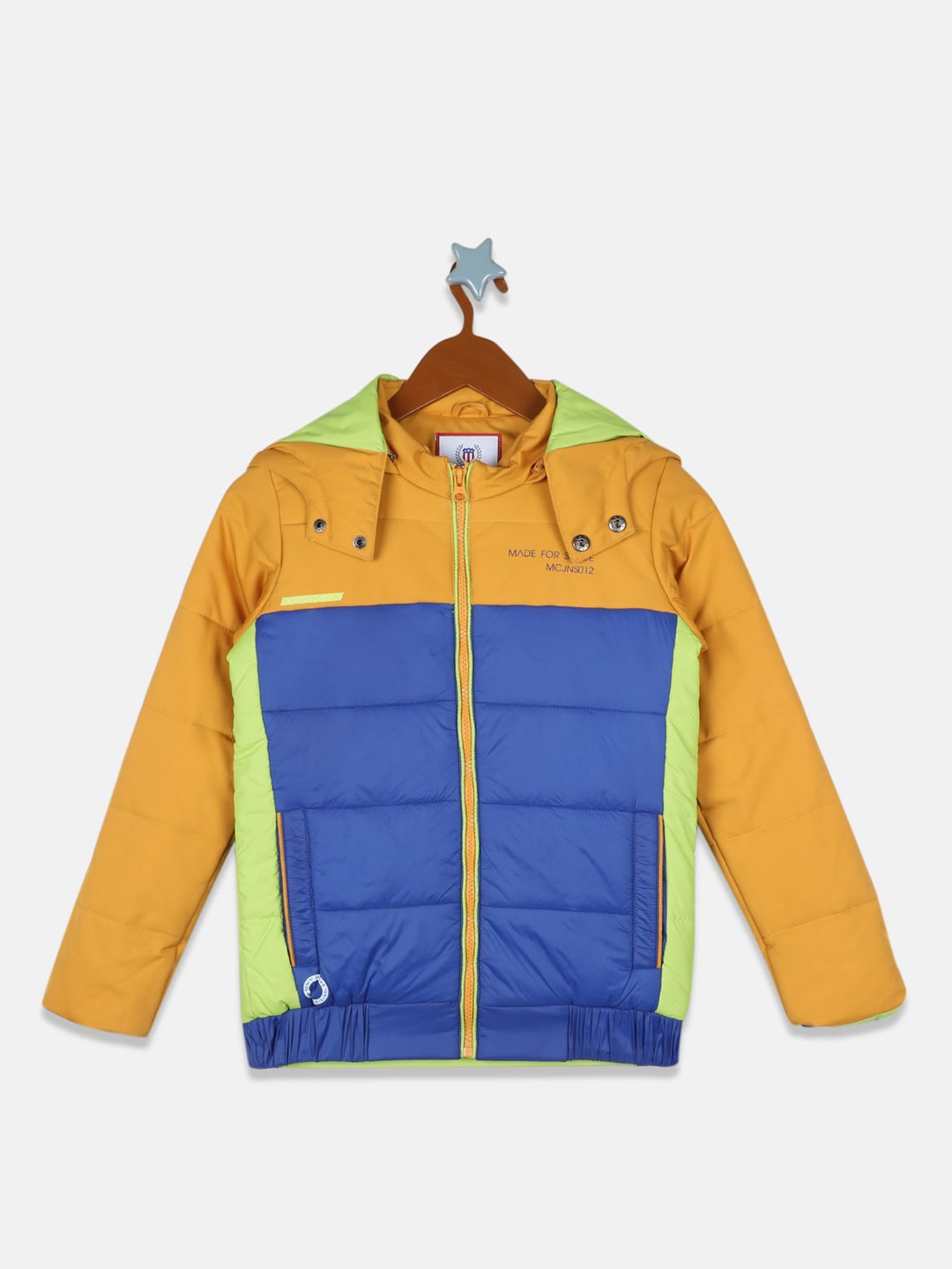 

Monte Carlo Boys Yellow & Blue Colourblocked Lightweight Hooded Padded Jacket