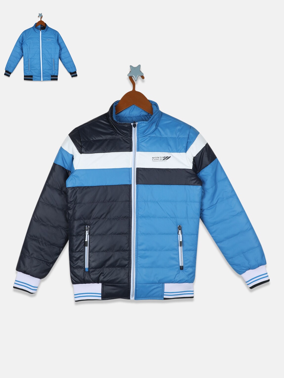 

Monte Carlo Boys Blue & White Colourblocked Reversible Bomber Jacket