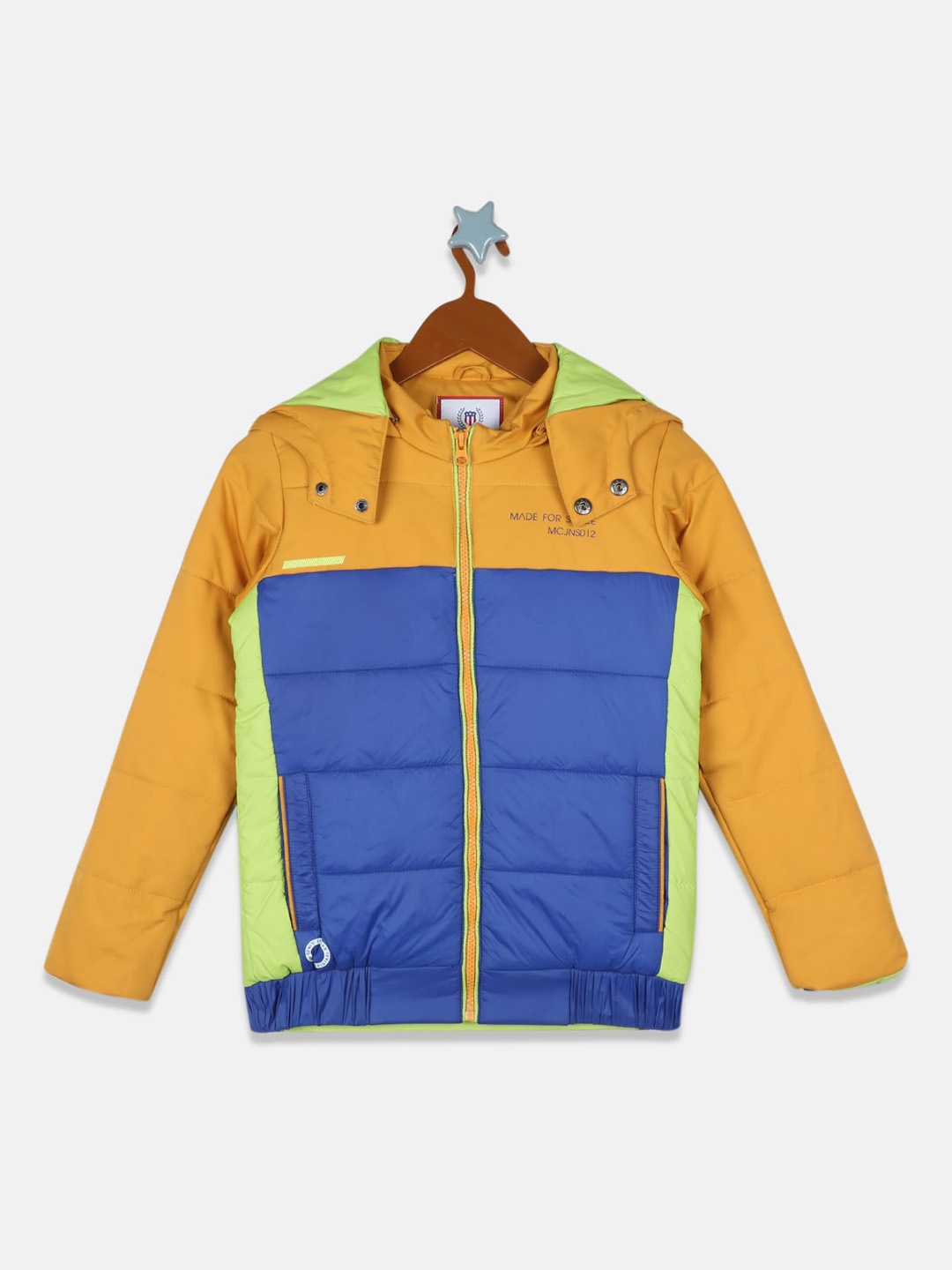 

Monte Carlo Boys Blue Yellow Colourblocked Lightweight Padded Jacket