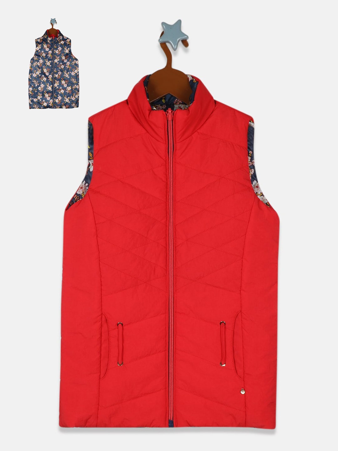 

Monte Carlo Girls Red & Blue Floral Printed & Solid Reversible Padded Jacket