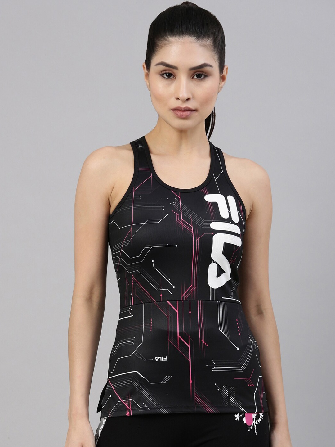 

FILA Black & Pink Printed Tank Top