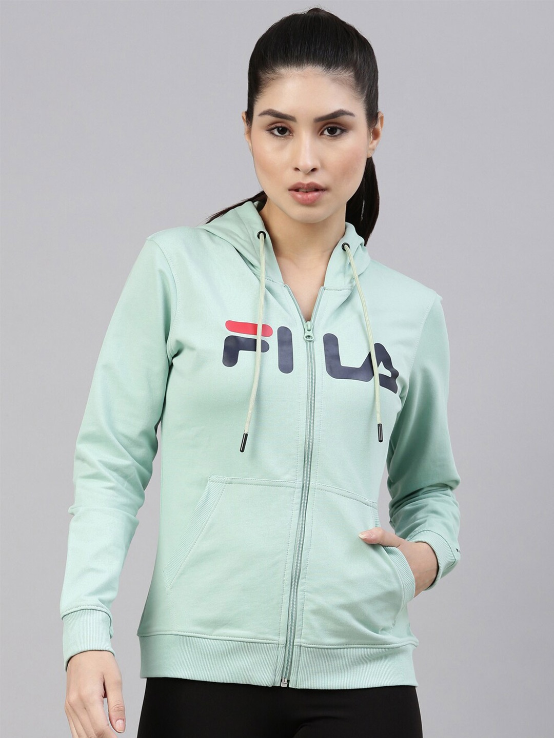 

FILA Women Brand Logo Printed Dahlia Hooded Sweatshirt, Sea green