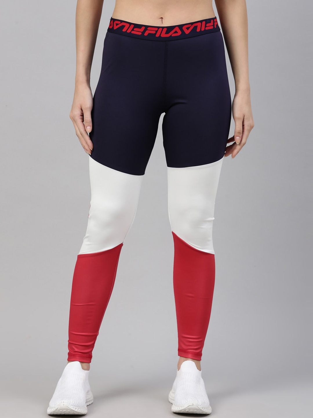 

FILA Women White & Red Colorblocked Slim Fit Track Pants