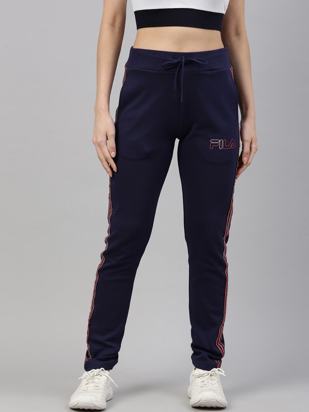 

FILA Women Navy Blue Solid Cotton Track Pants