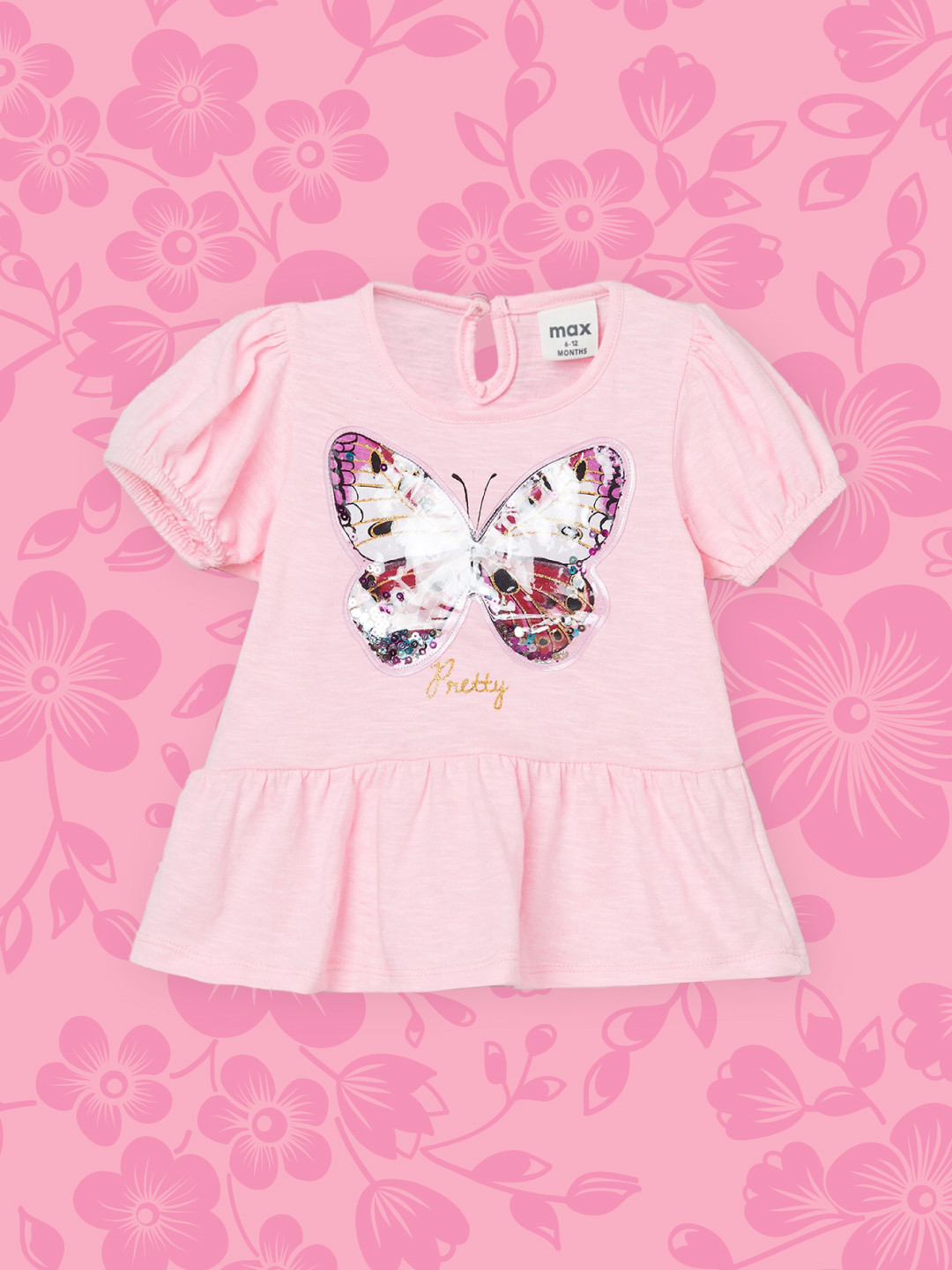 

max Pink Pure Cotton Floral Print Peplum Top