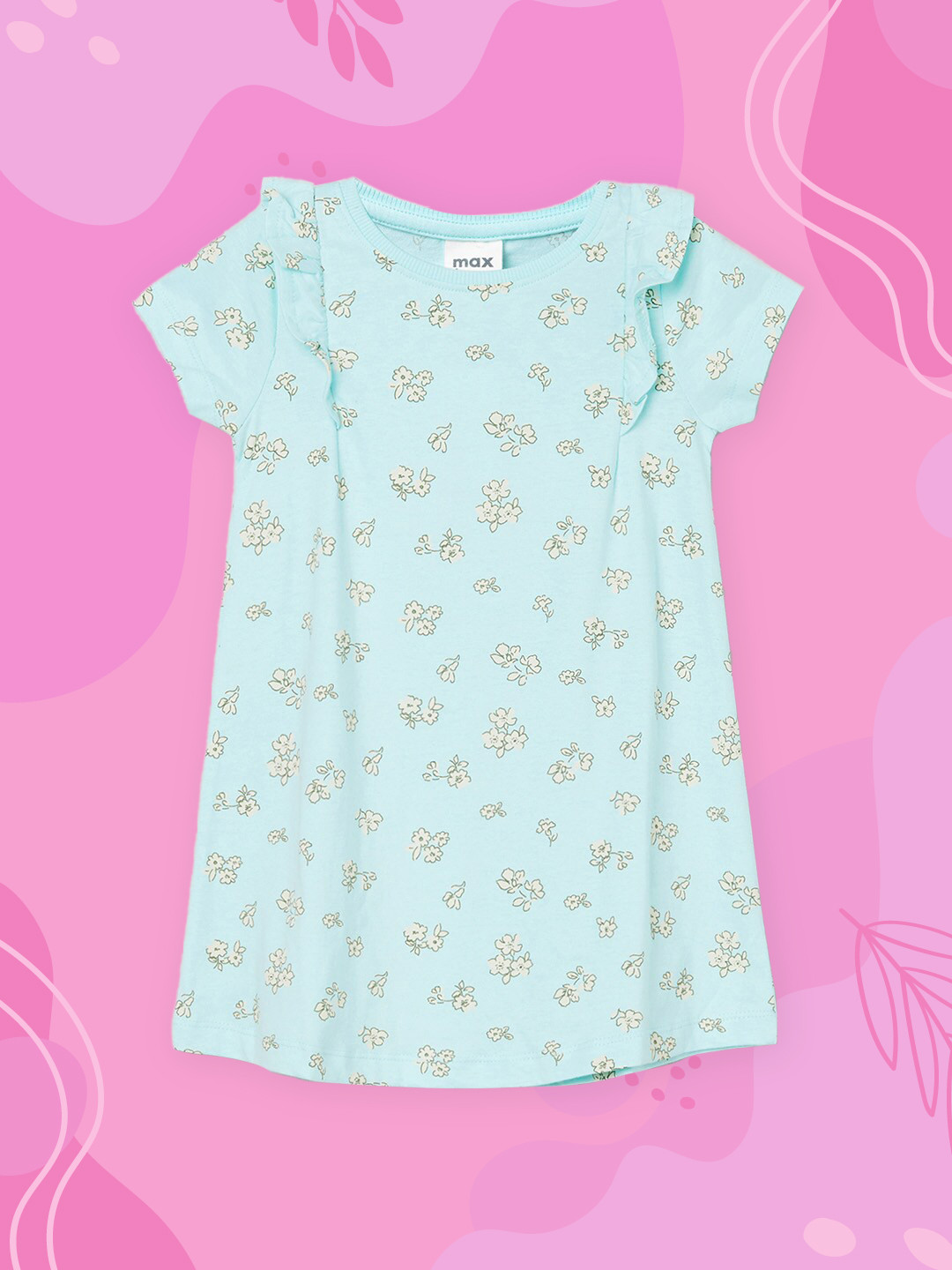 

max Girls Green Yellow Floral Print A-line Top