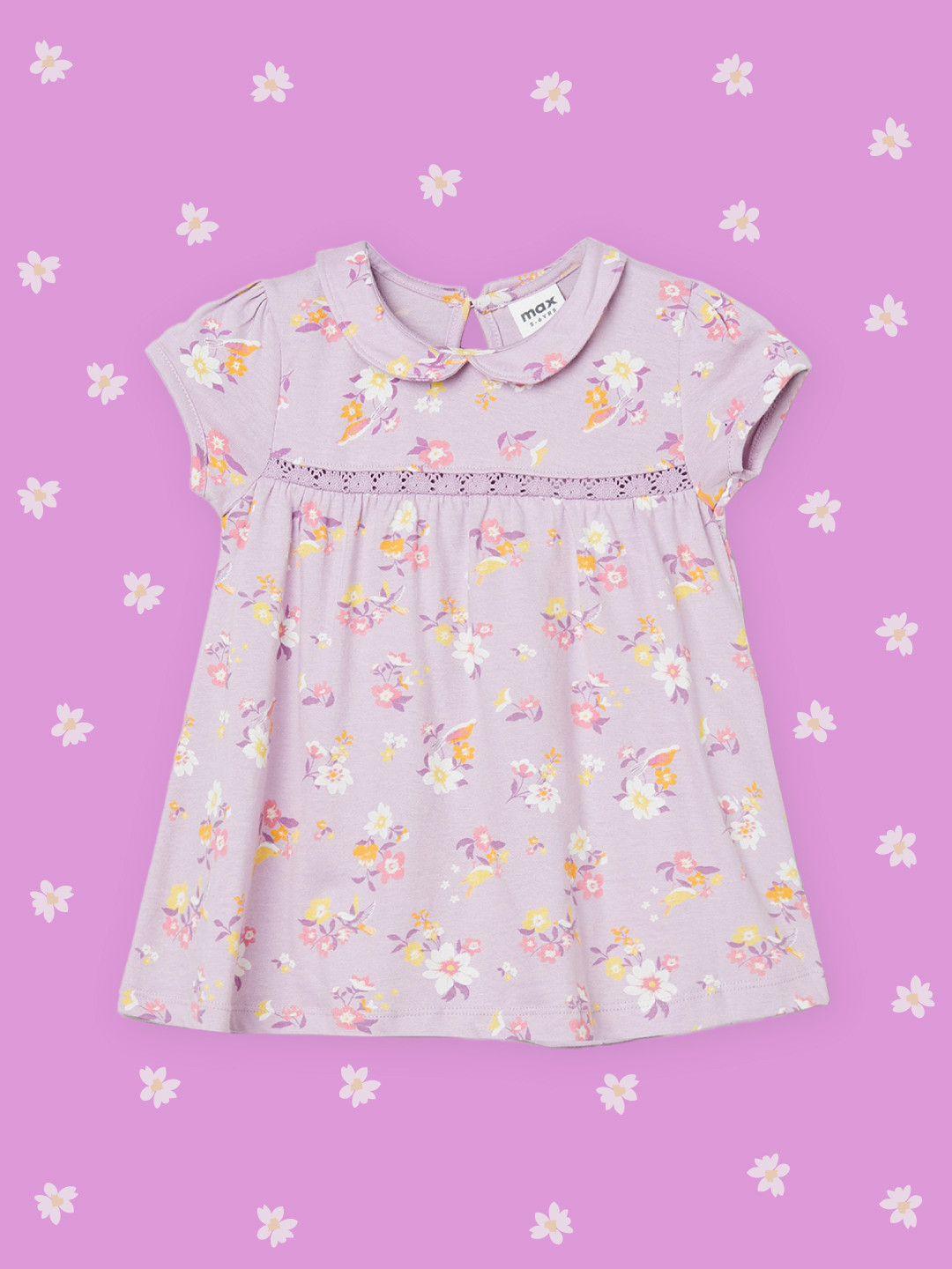 

max Girls Purple Floral Printed Peter Pan Collar Pure Cotton Top
