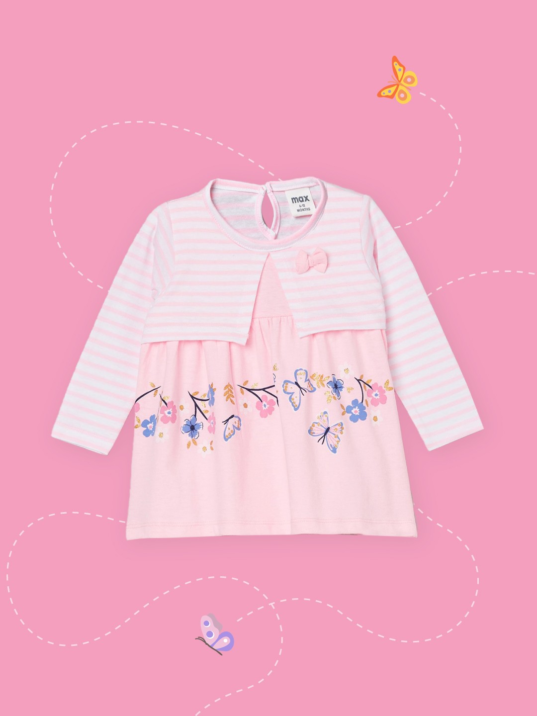 

max Pink & shrinking violet Striped Tie-Up Neck Top