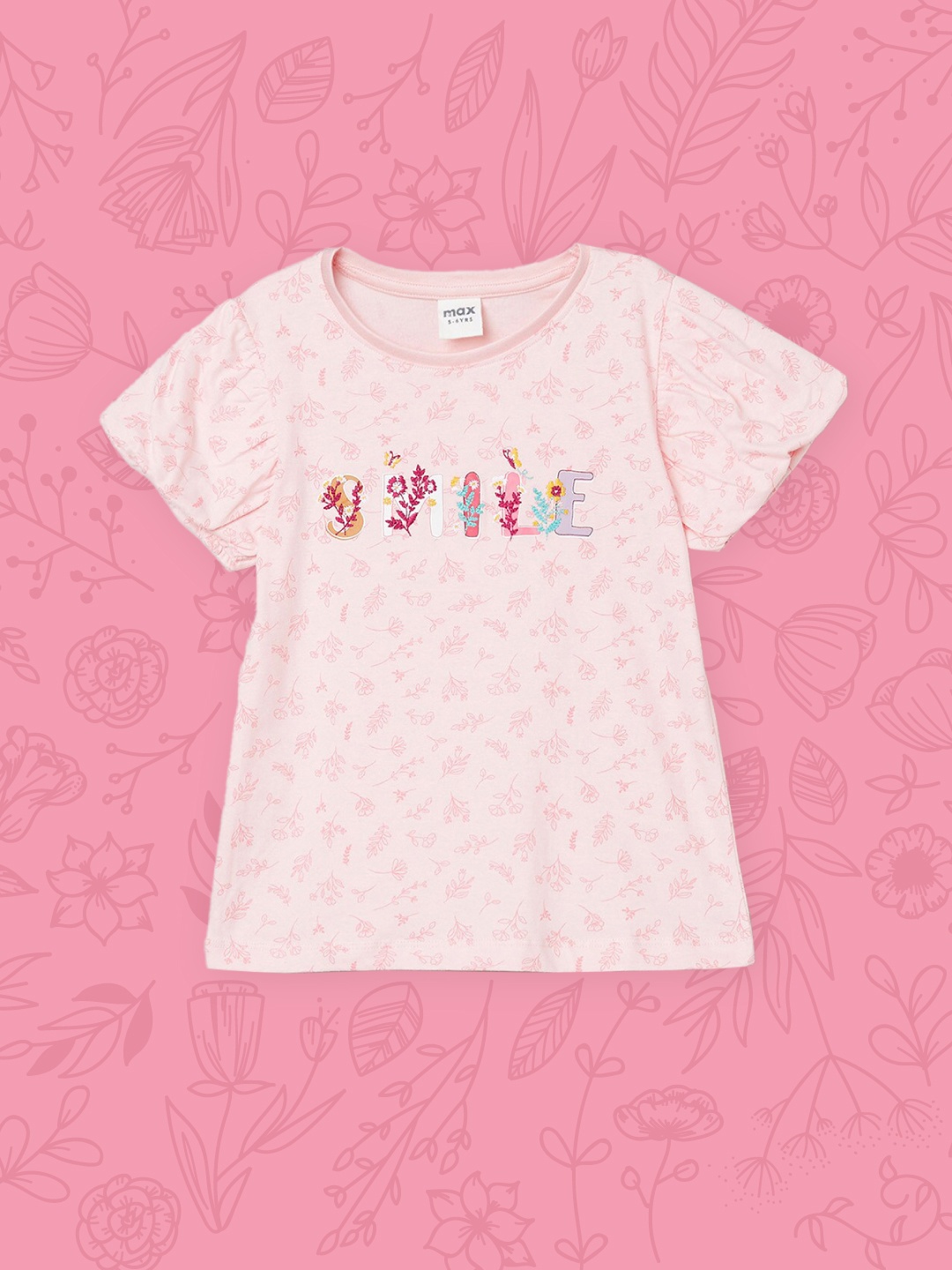 

max Pink Pure Cotton Floral Printed Top