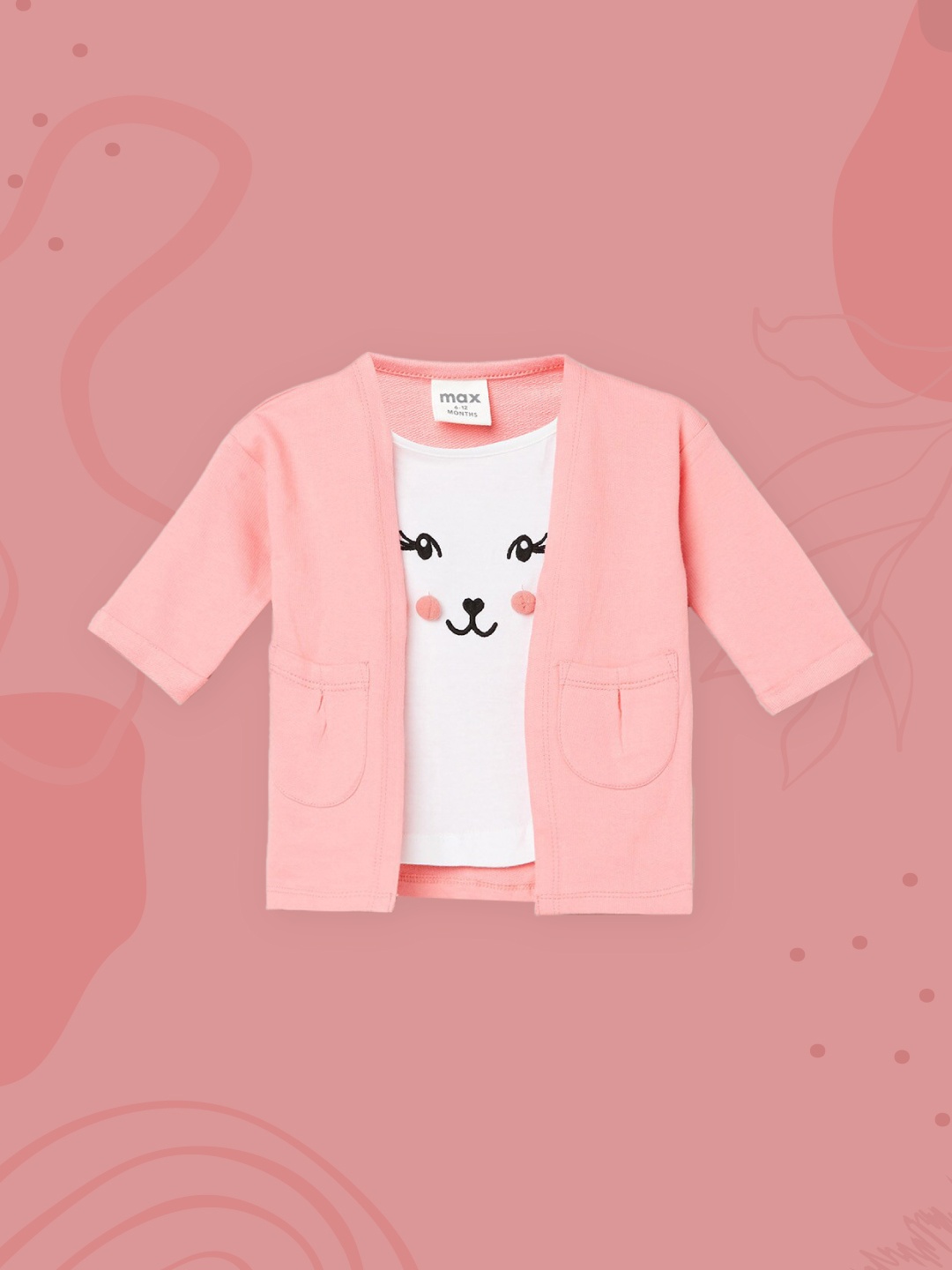 

max Girls Coral & White Graphic Print Pure Cotton Layered Top