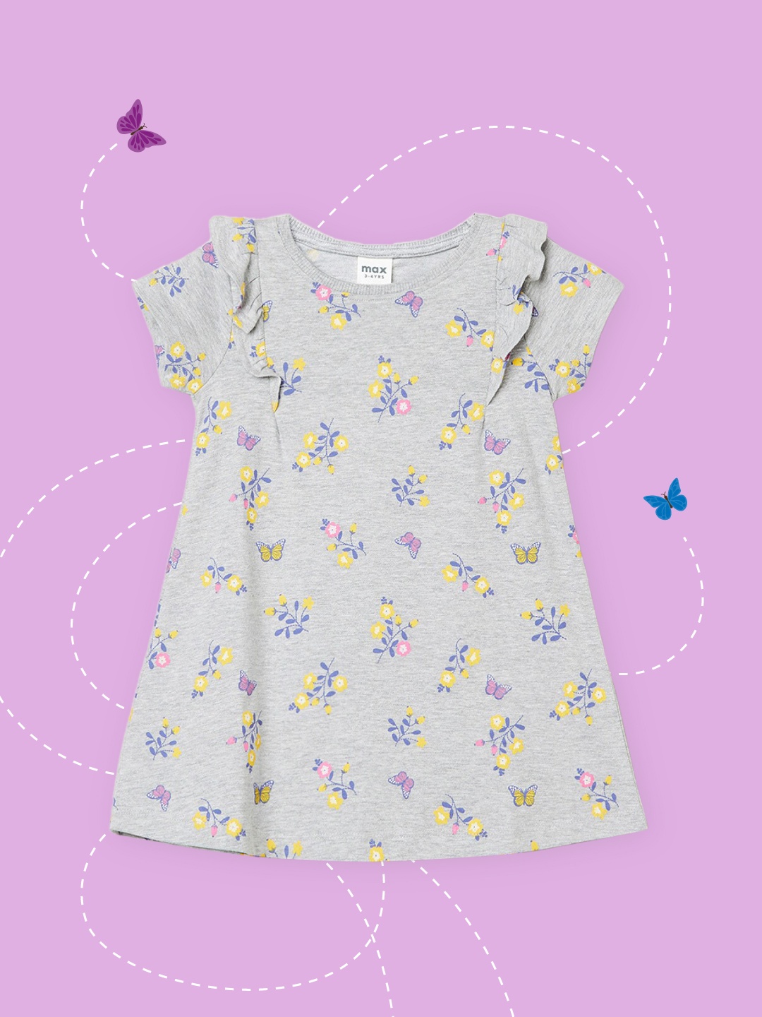 

max Girls Grey Floral Printed Top