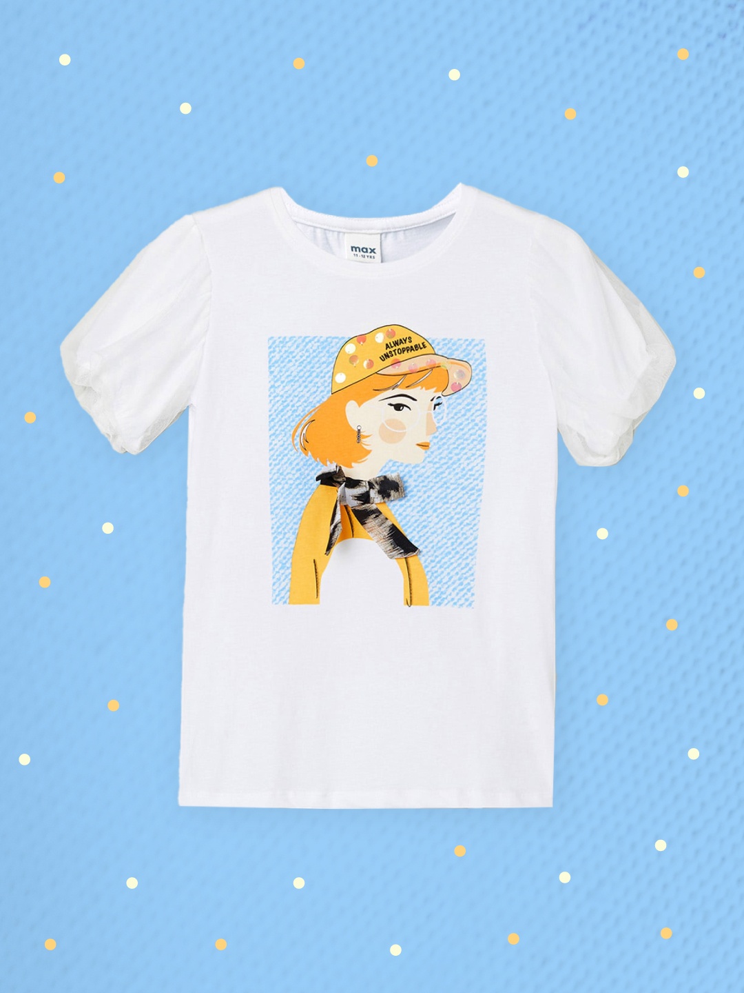 

max White & Yellow Pure Cotton Print Top