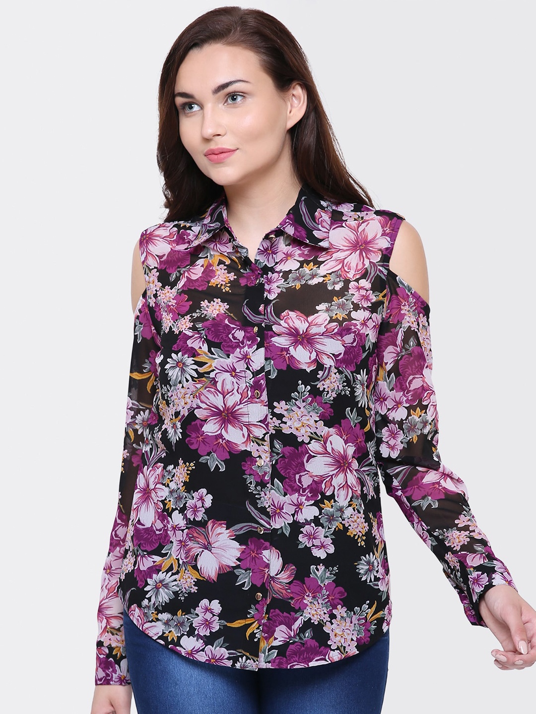 

Yaadleen Women Black Floral Printed Casual Shirt