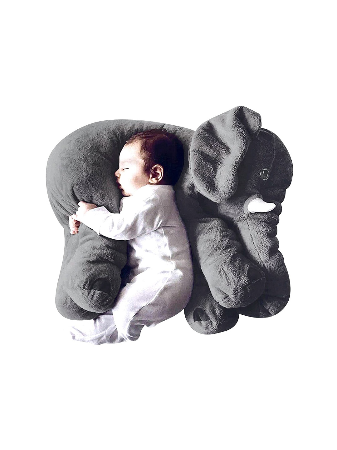 

DearJoy Kids Grey & White Cotton Elephant Shaped Baby Pillow Toy