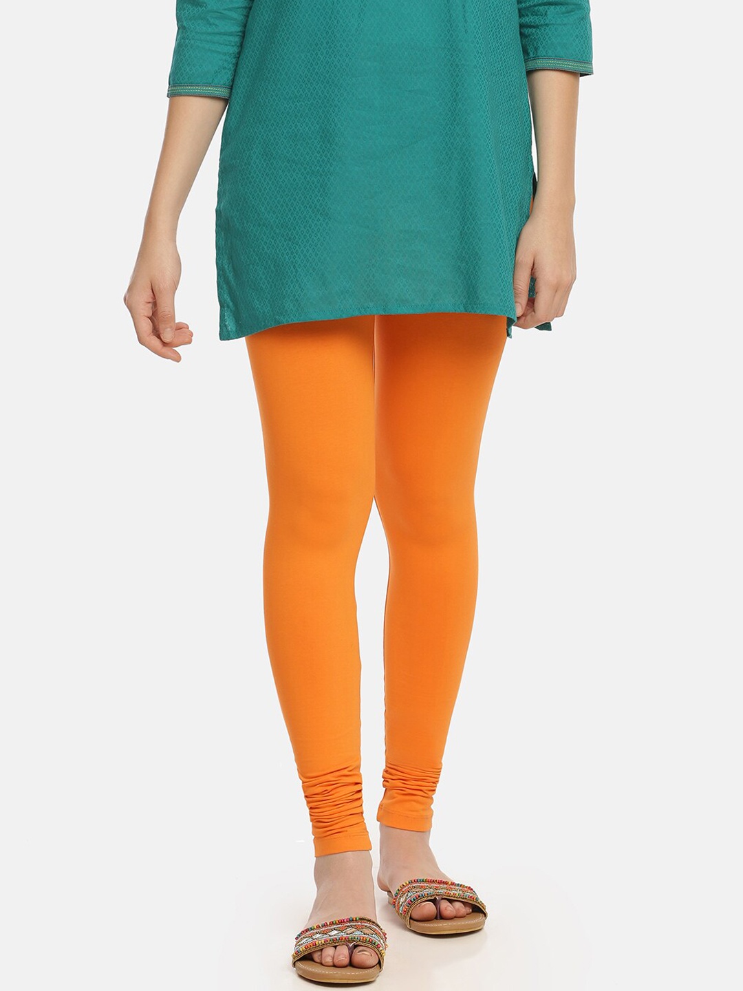 

Zelen Women Orange Solid Churidar-Length Leggings