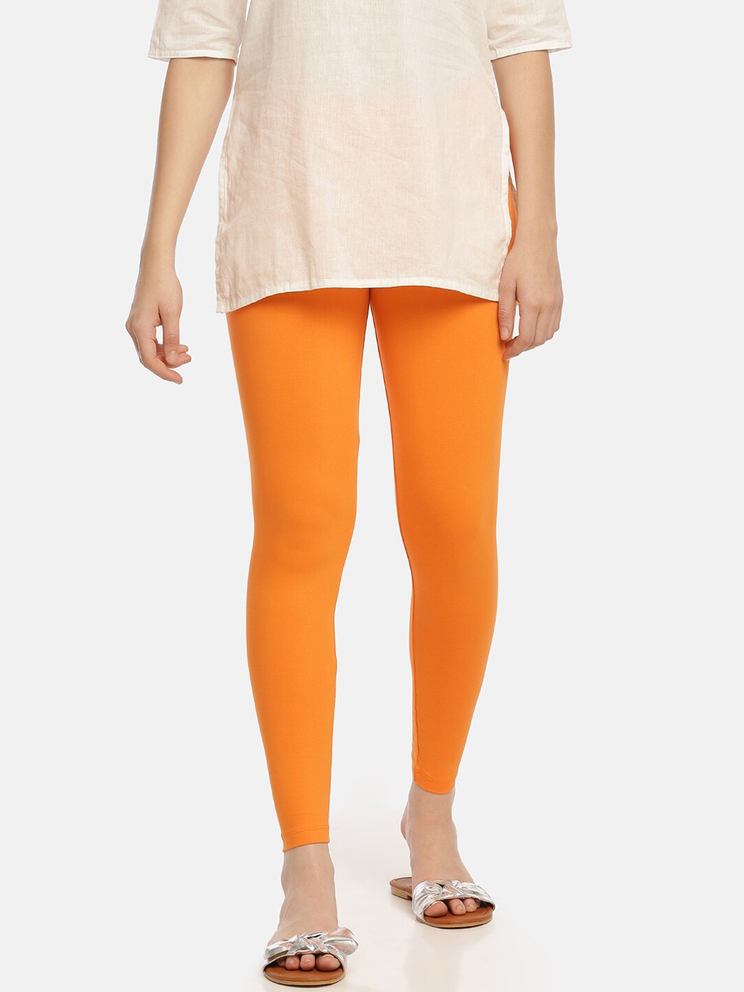 

Zelen Women Orange Solid Ankle -Length Leggings