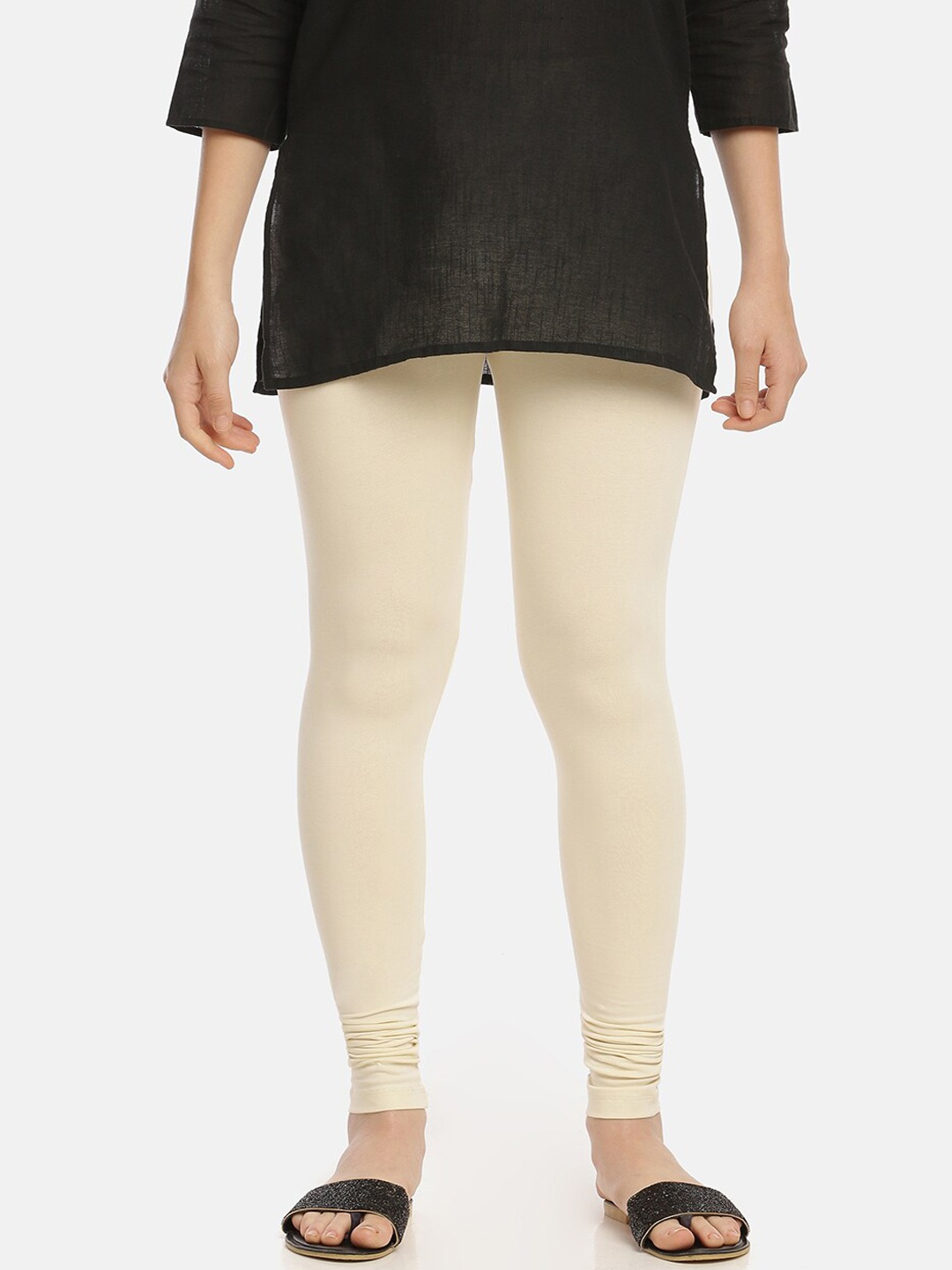 

Zelen Women Off-White Solid Churidar-Length Leggings