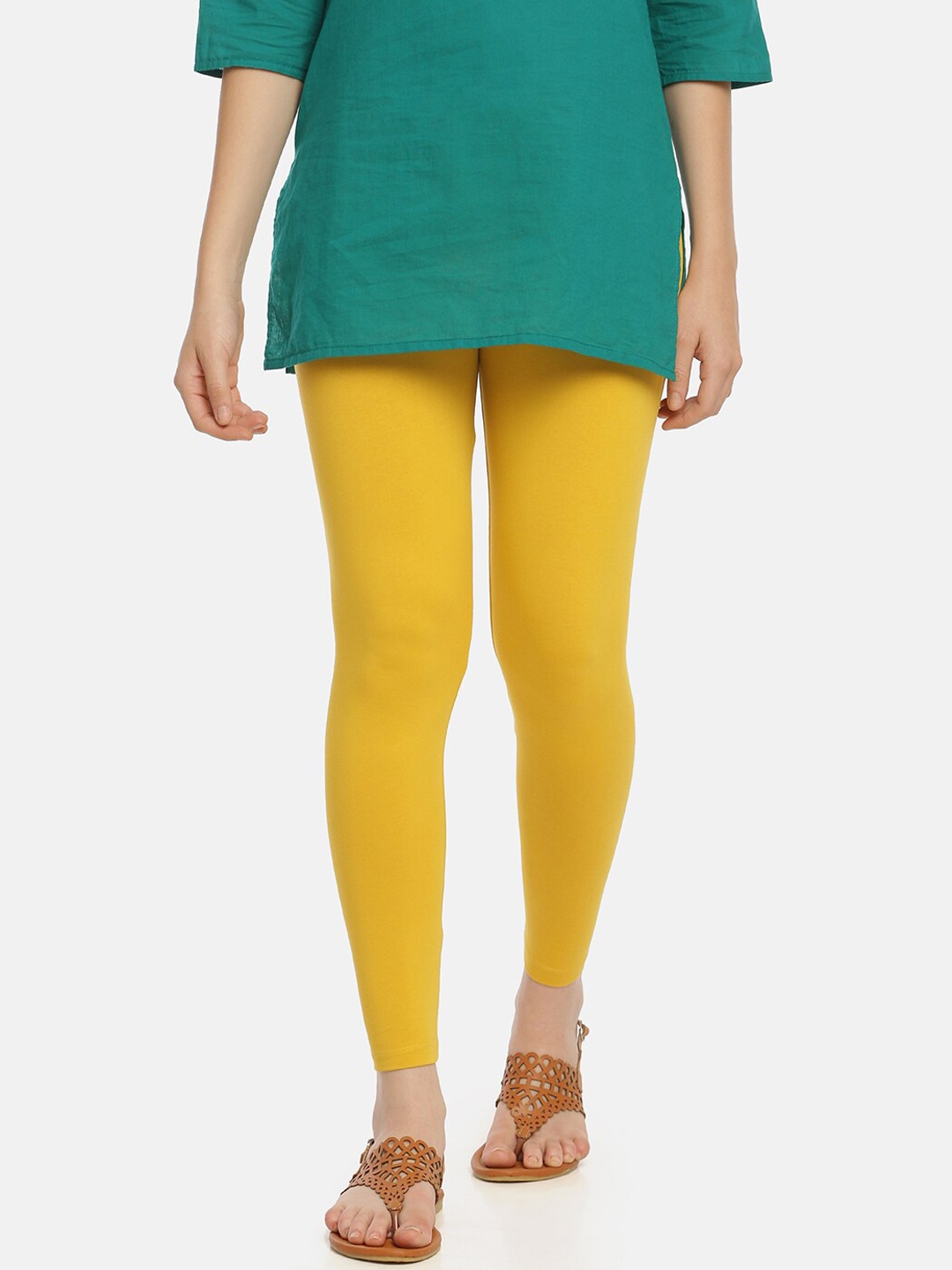 

Zelen Women Yellow Solid Ankle-Length Leggings