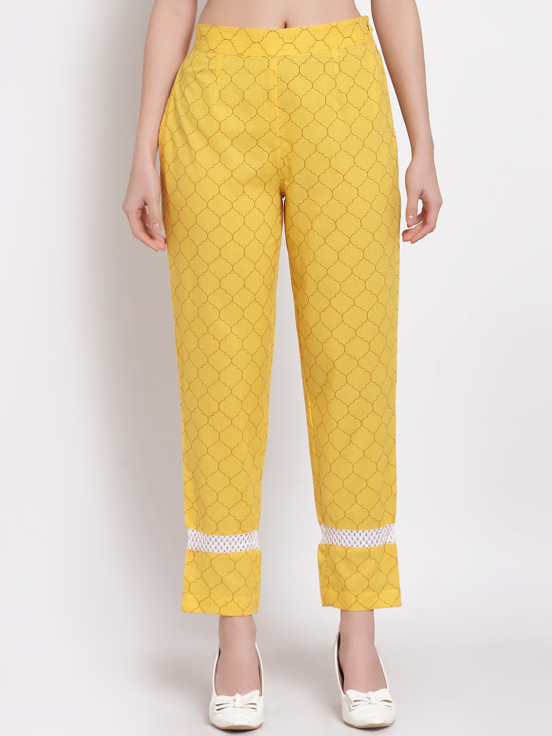 

Indibelle Women Yellow Printed Trousers