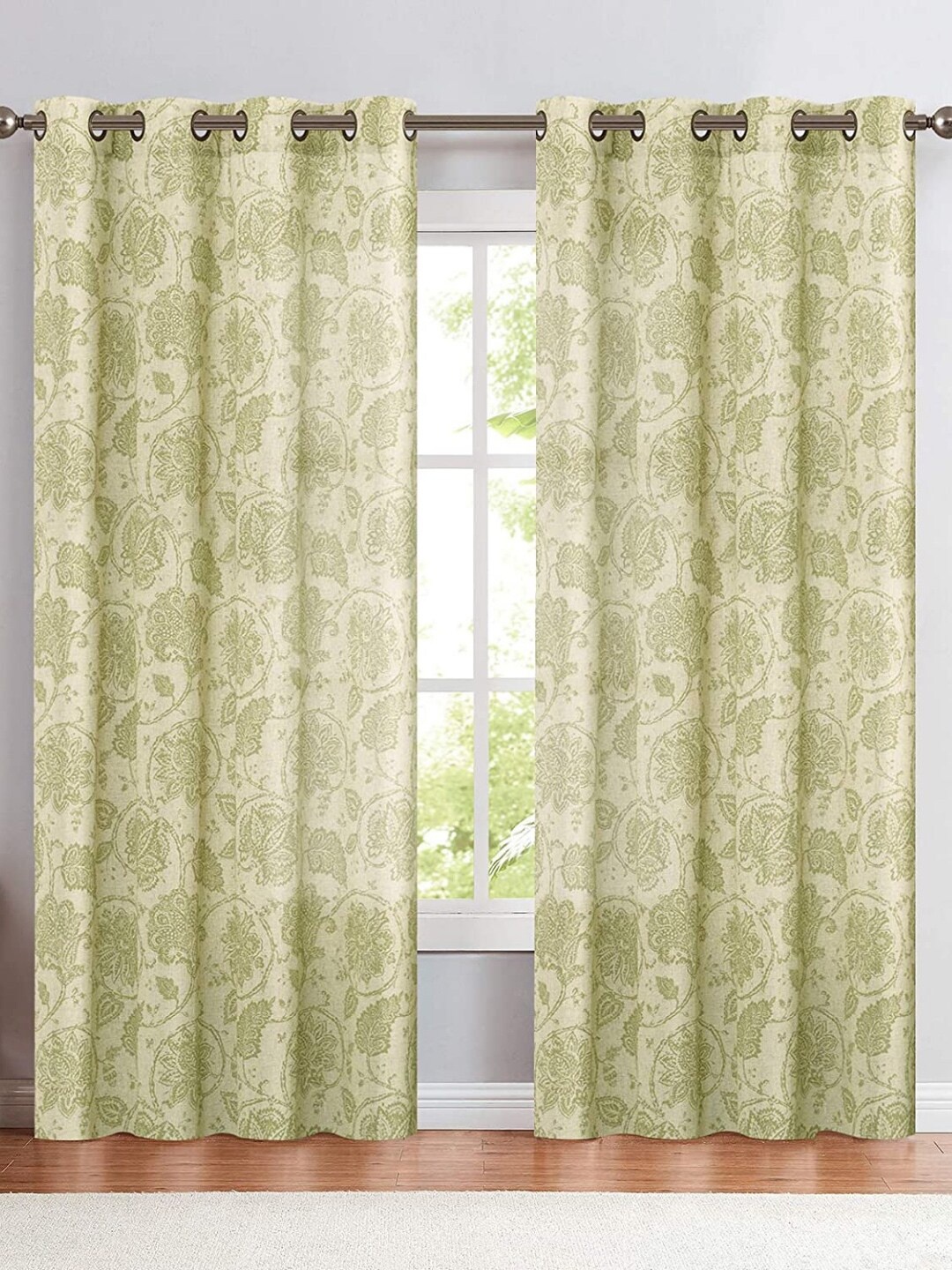 

MODERN HOMES Green & Off White Set of 2 Floral Window Curtain