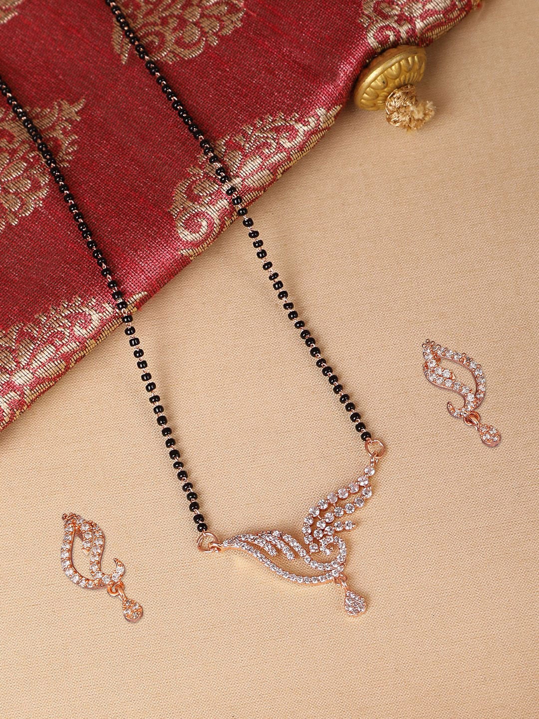 

ZINU Rose Gold-Plated Cubic zirconia studded Mangalsutra Set