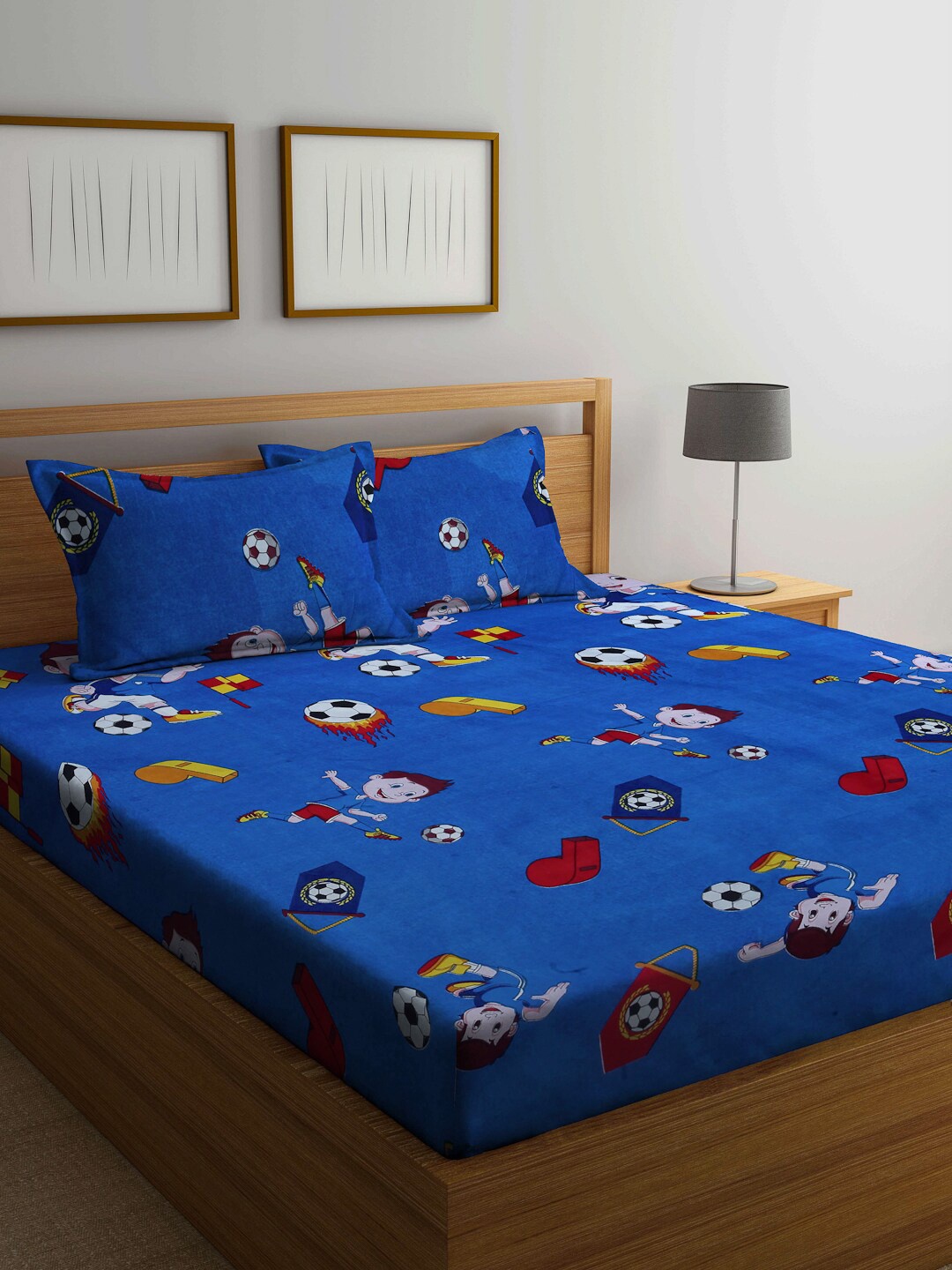 

KLOTTHE Blue & Red Cartoon Characters 210 TC Queen Bedsheet with 2 Pillow Covers