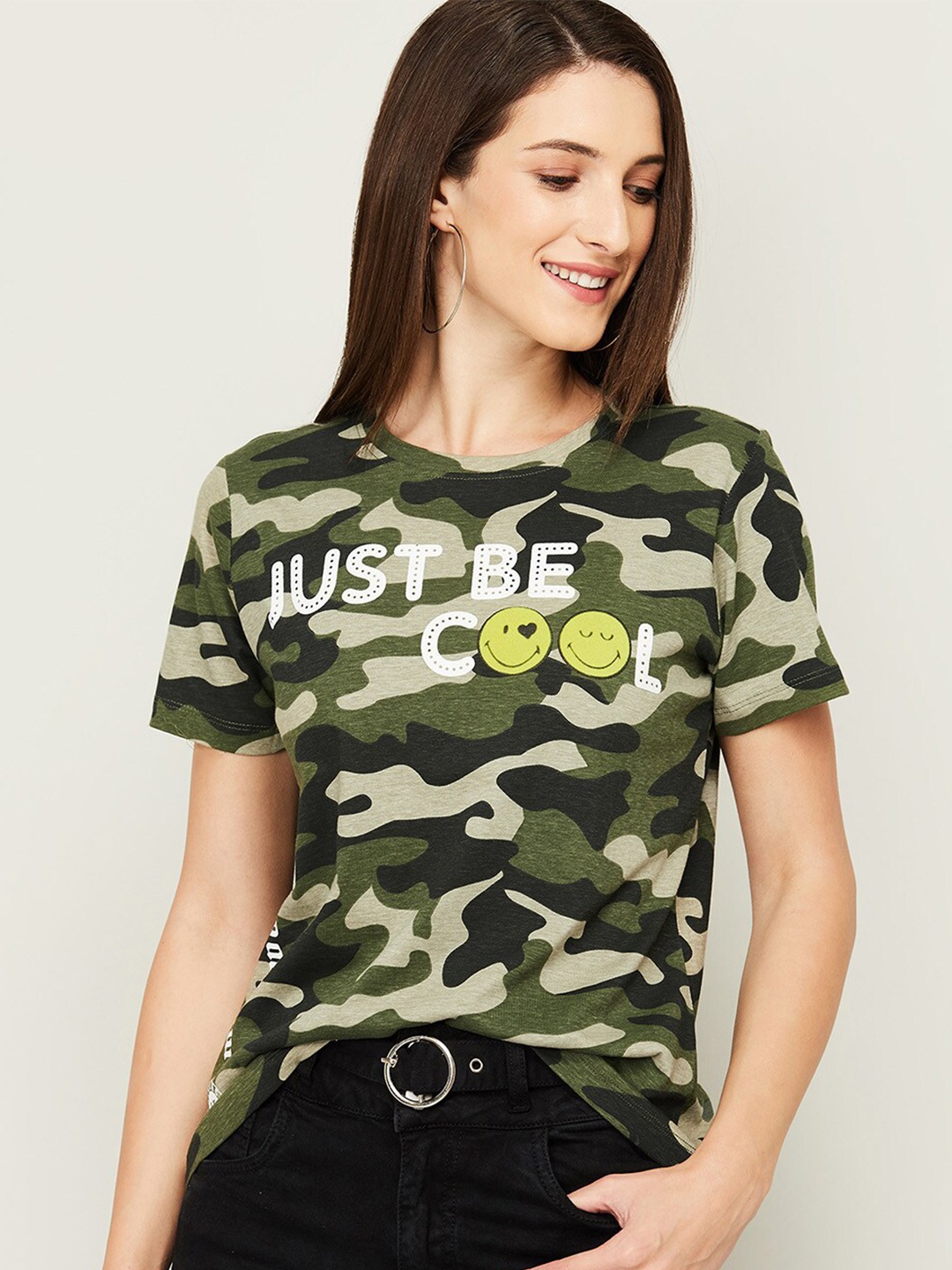 

SmileyWorld Brown & Beige Cotton Print Top