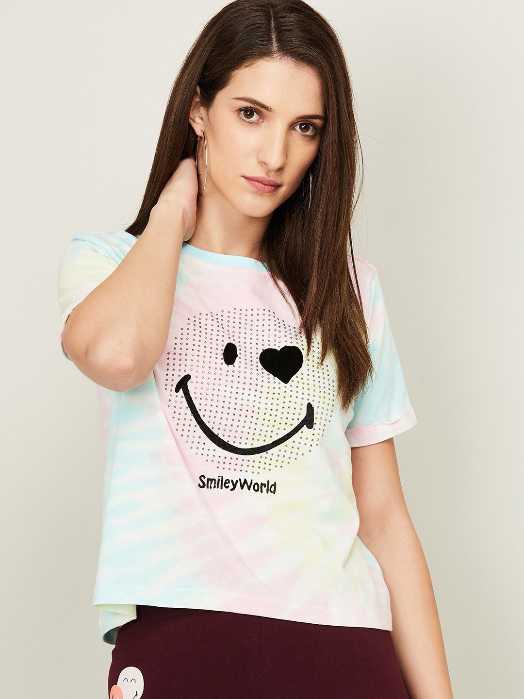 

SmileyWorld Multicoloured Printed Pure Cotton Top, Multi