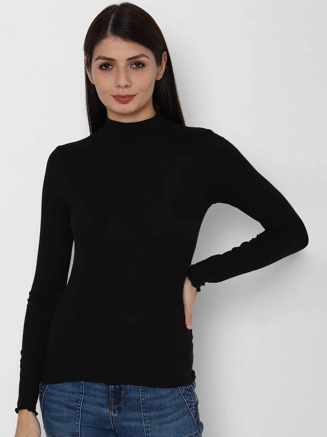 

AMERICAN EAGLE OUTFITTERS Women Black High Neck T-shirt