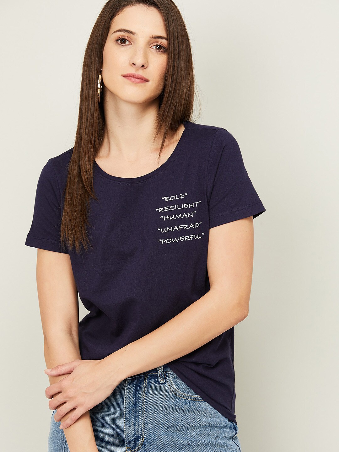 

Fame Forever by Lifestyle Women Blue Typography Printed Top