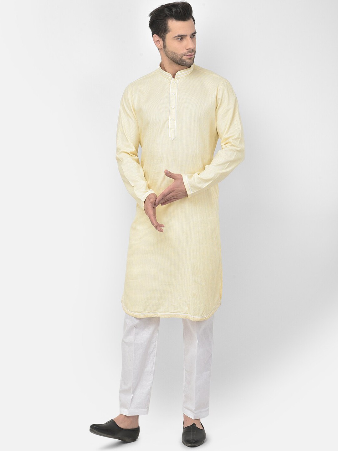 

DEYANN Men Yellow Pure Cotton Kurta with Churidar