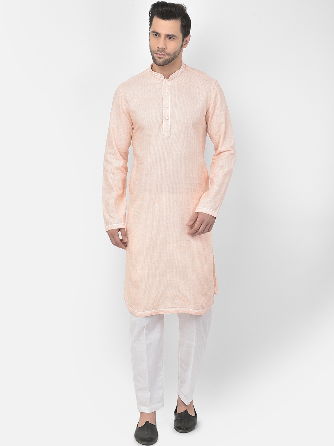 

DEYANN Men Orange & White Pure Cotton Kurta with Trousers