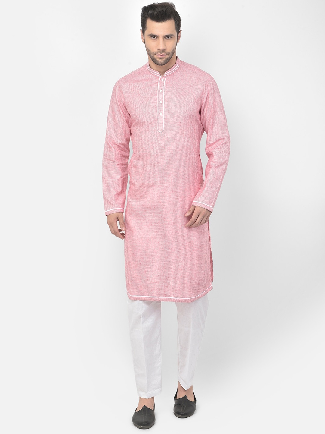 

DEYANN Men Pink & White Pure Cotton Kurta with Pyjama
