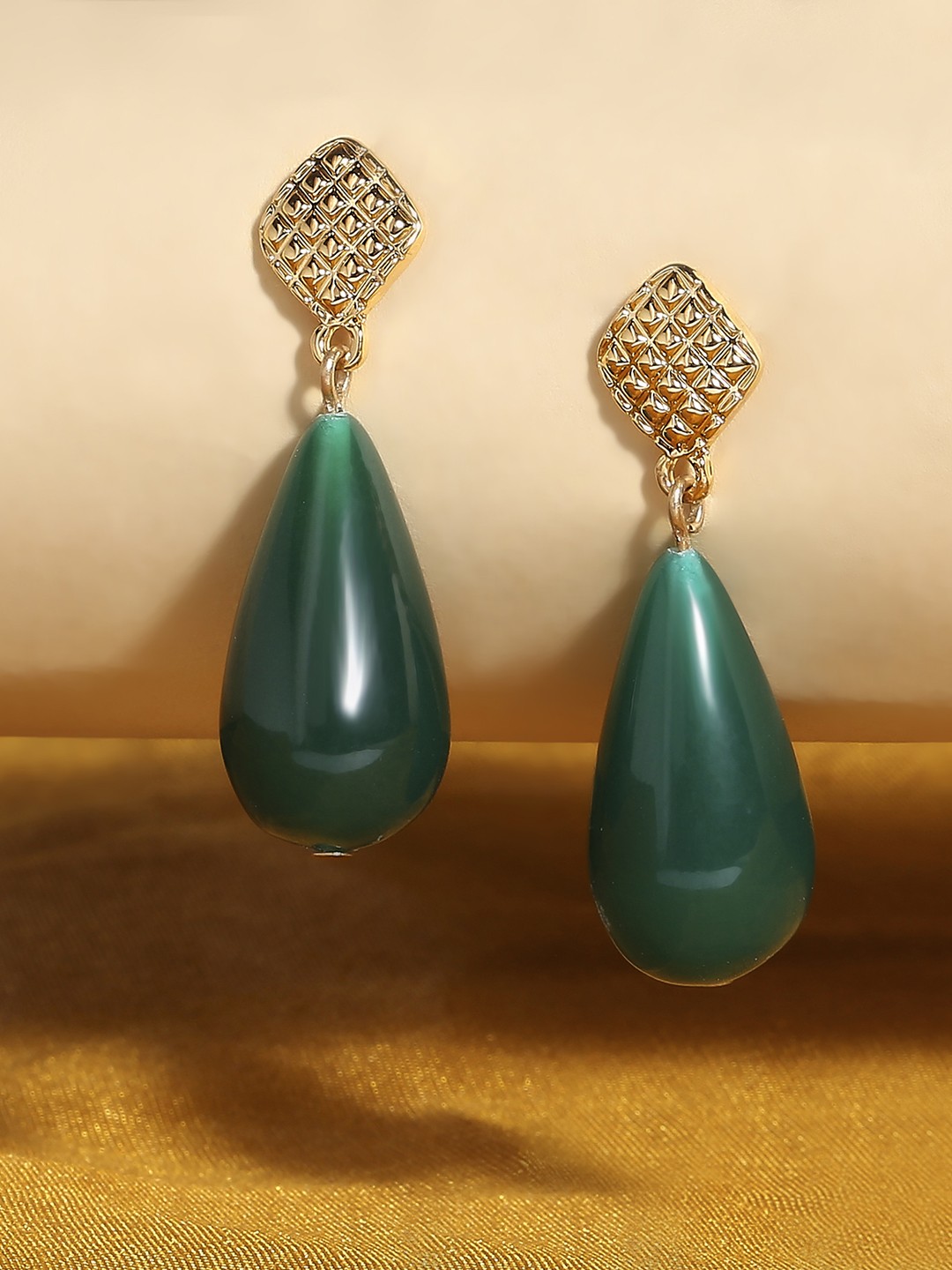 

Lilly & sparkle Gold-Plated Green Contemporary Drop Earrings
