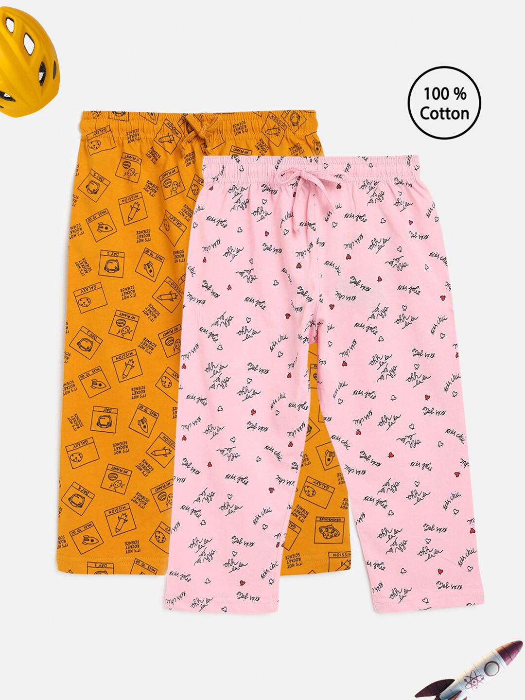 

HOMEGROWN Girls Pack of 2 Printed Cotton Lounge Capris, Mustard