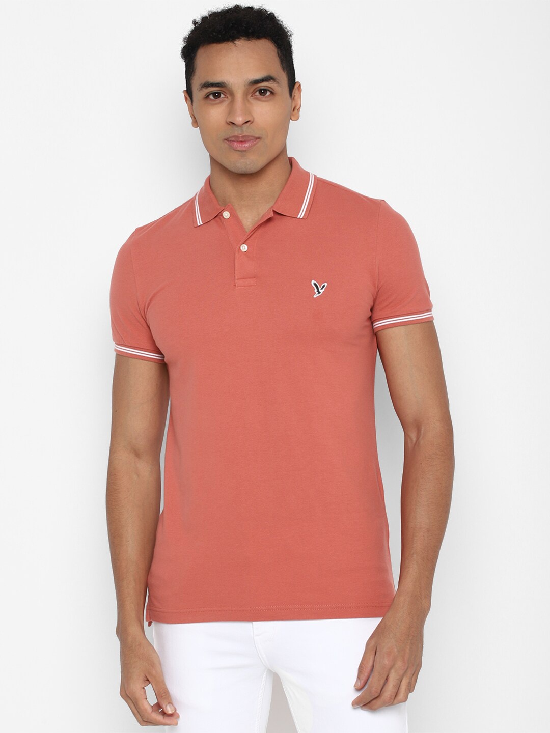 

AMERICAN EAGLE OUTFITTERS Men Peach Coloured Polo Collar T-shirt