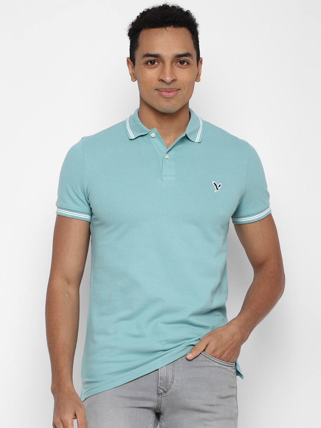 

AMERICAN EAGLE OUTFITTERS Men Blue Polo Collar T-shirt